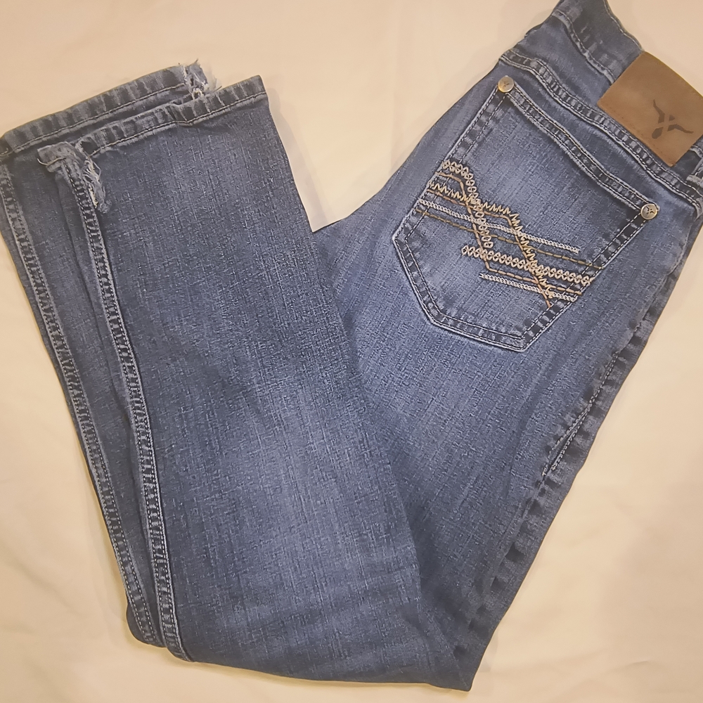 Wrangler Men's Straight Jeans in Dark Blue with Brown Patch